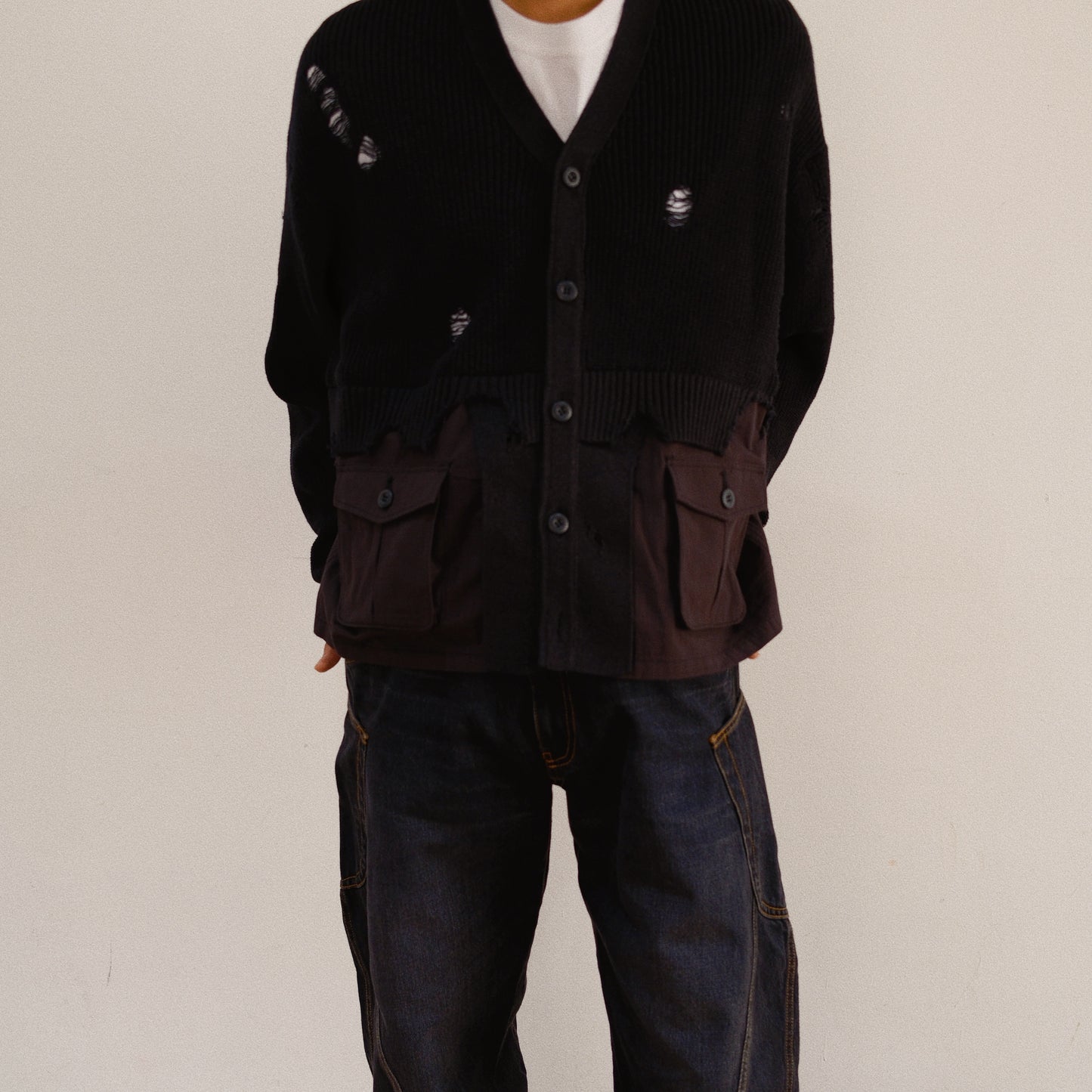 Destroyed Knit Cardigan Black