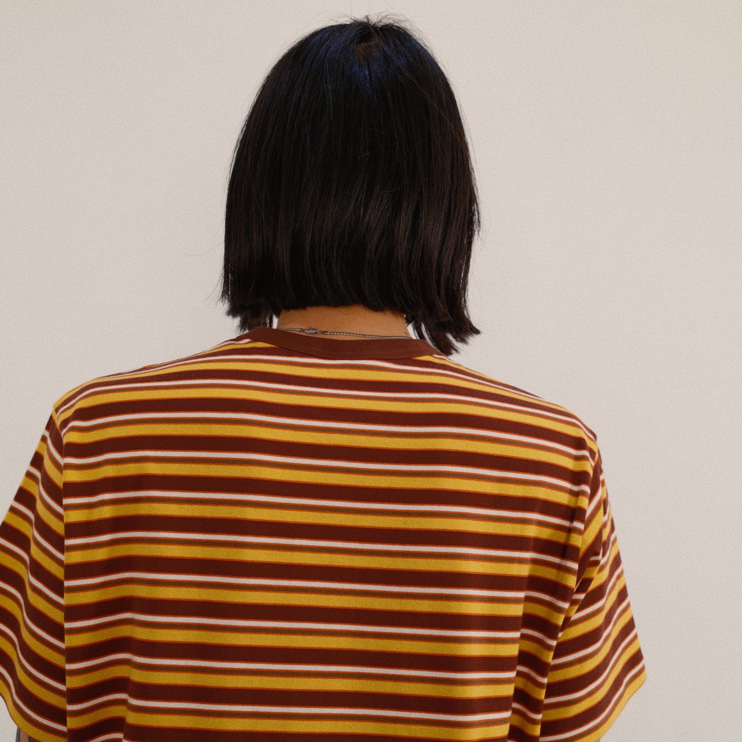 Hand-Embroidered Stripe T-Shirt Brown