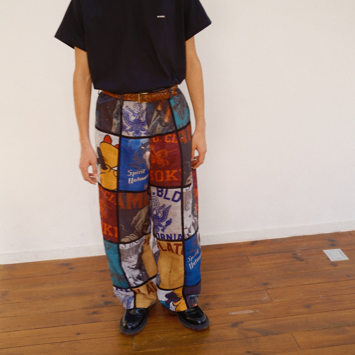 Patchworked Silk Pants Black