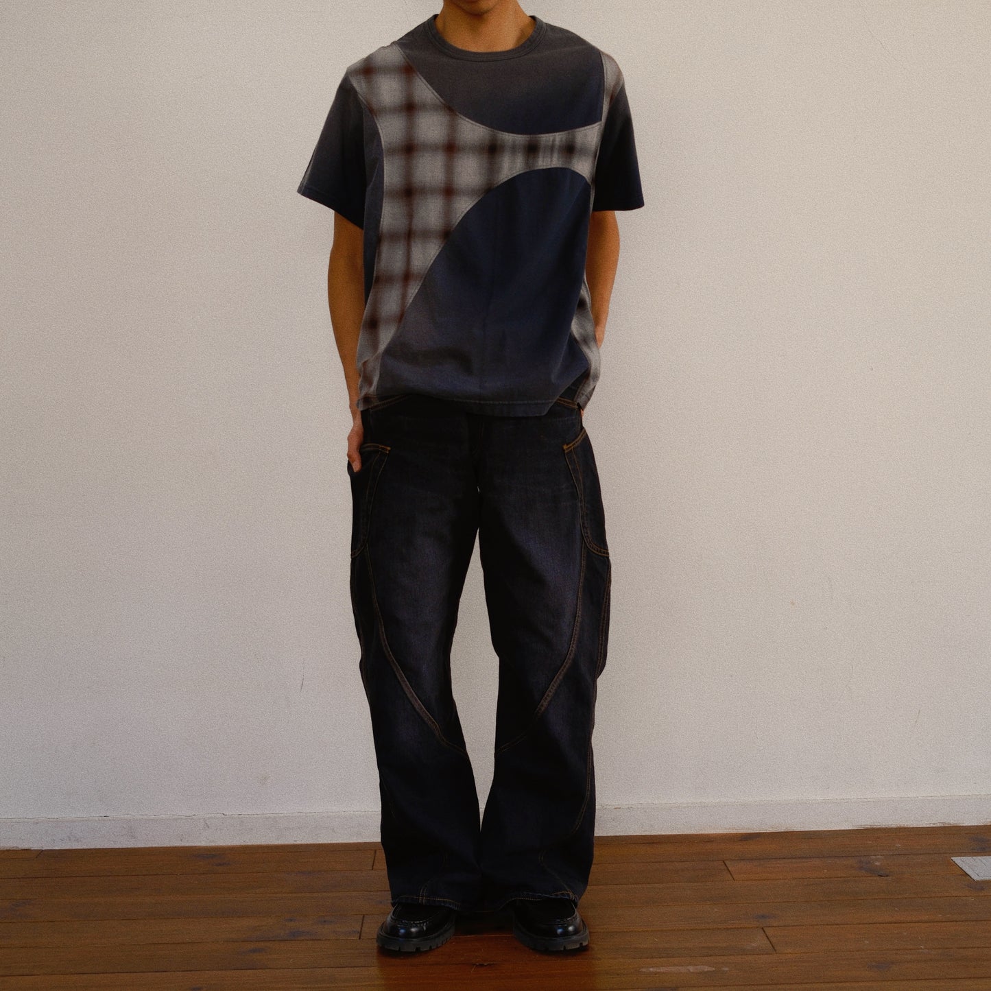 Pachworked Faded T Shirt  Black