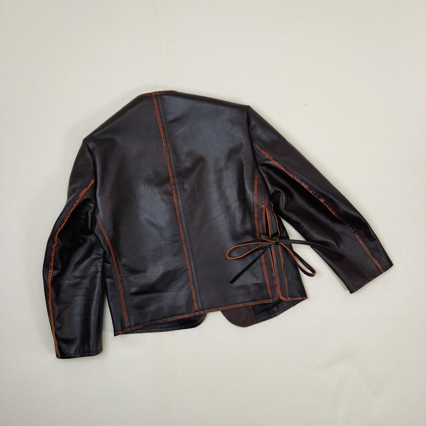 No Collor Letther Jacket Black
