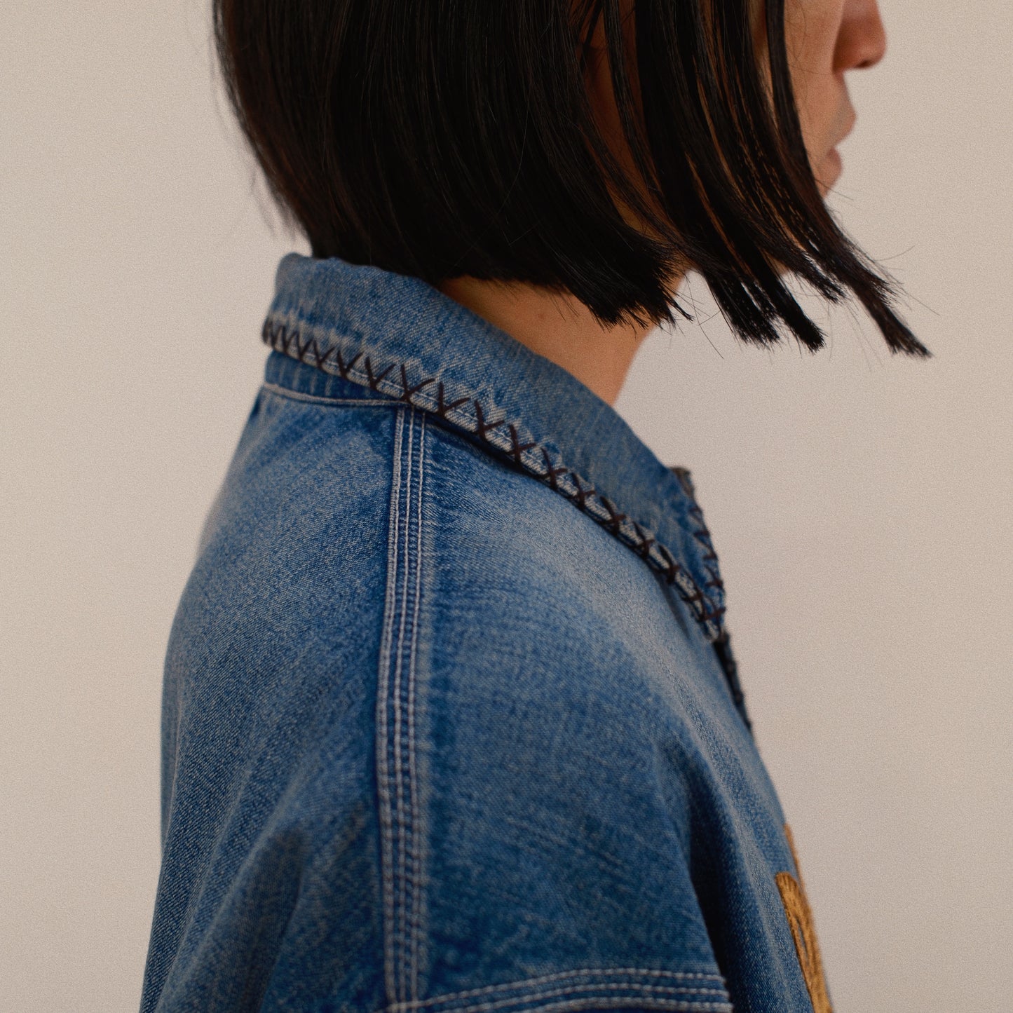 Hand-Embroidered Denim Coverall Indigo