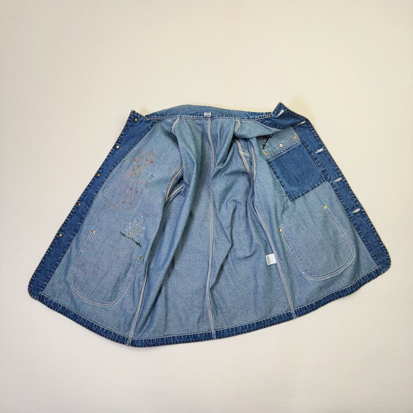 Hand-Embroidered Denim Coverall Indigo