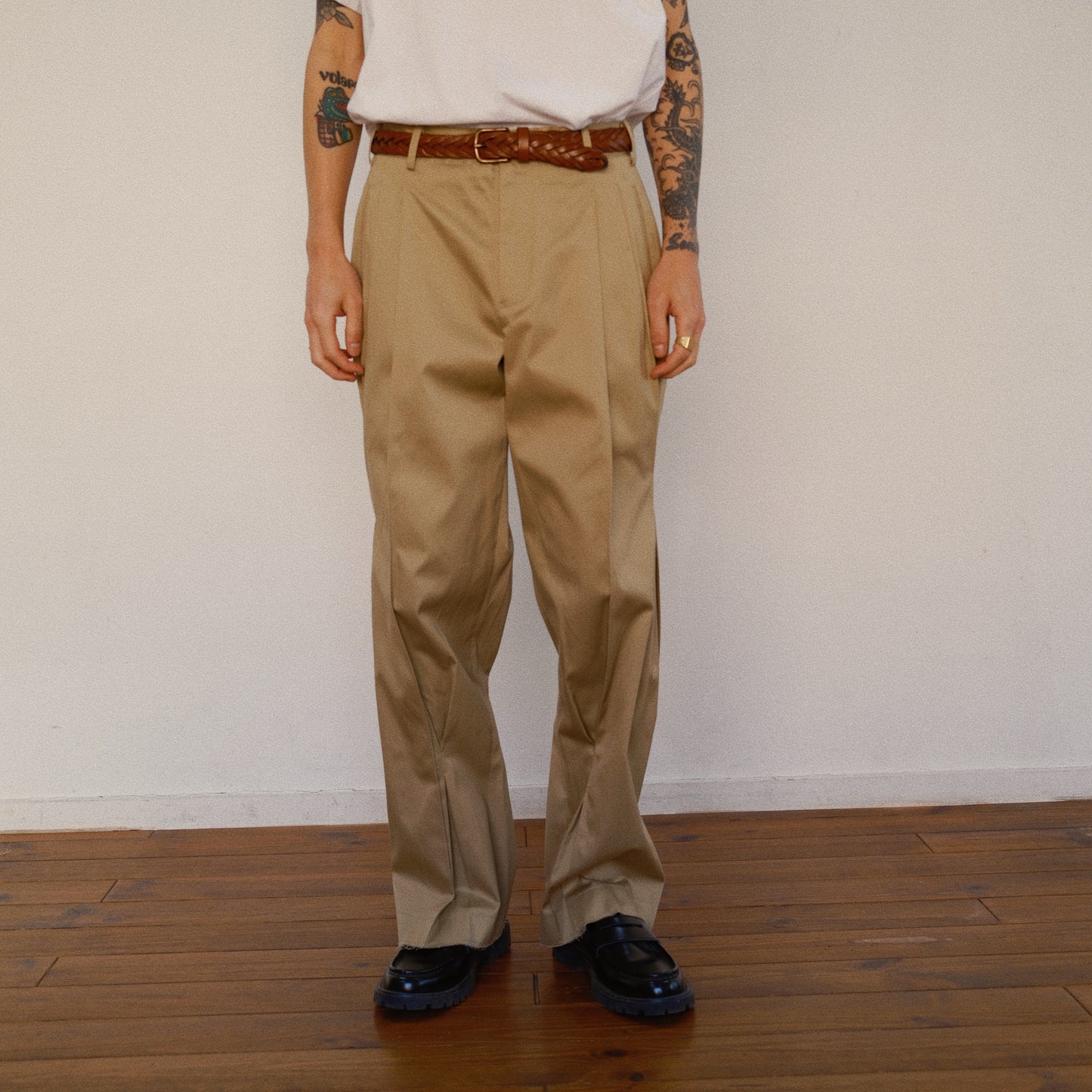 Pleated Chino Pants  Beige