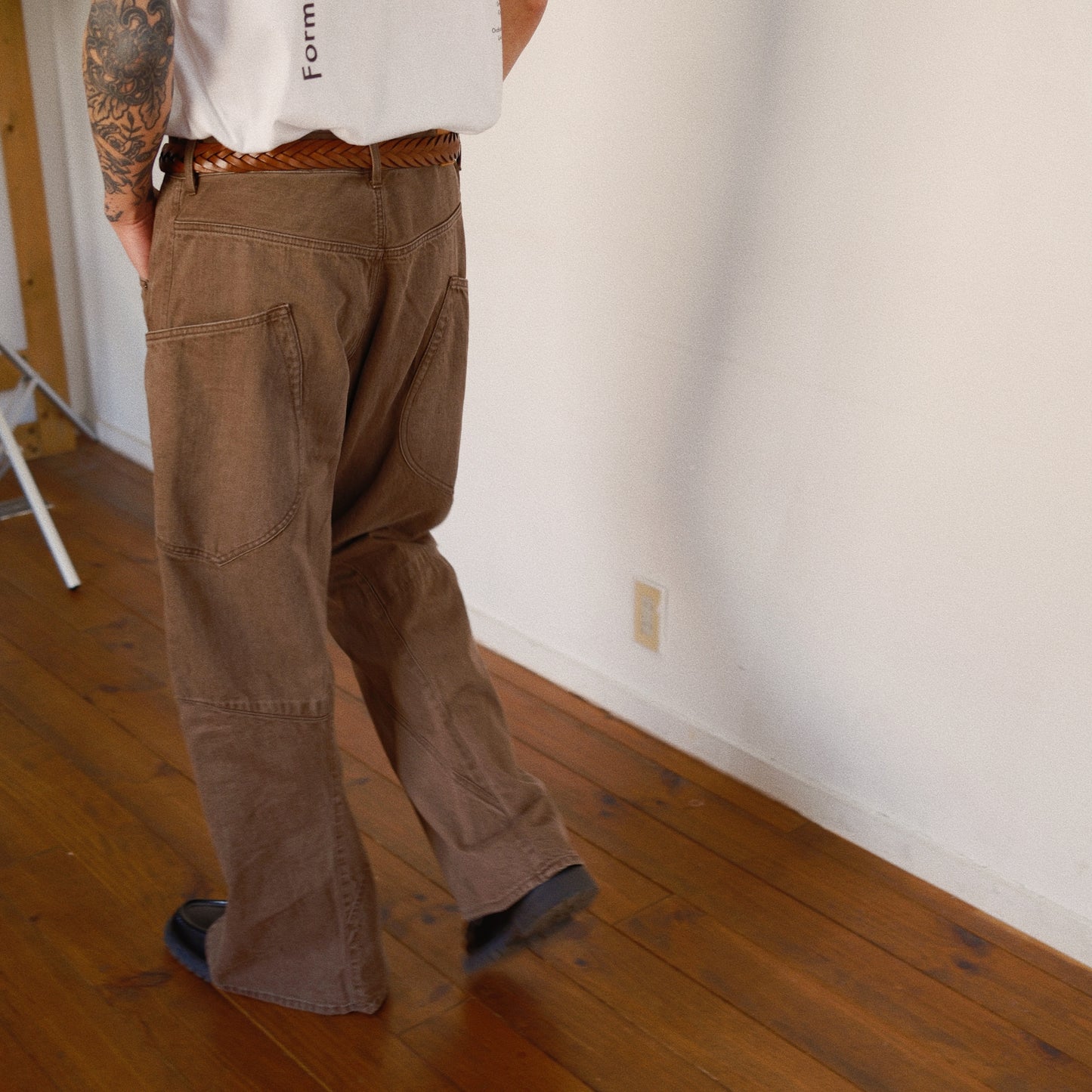 3D Cutting Denim Pants  Brown