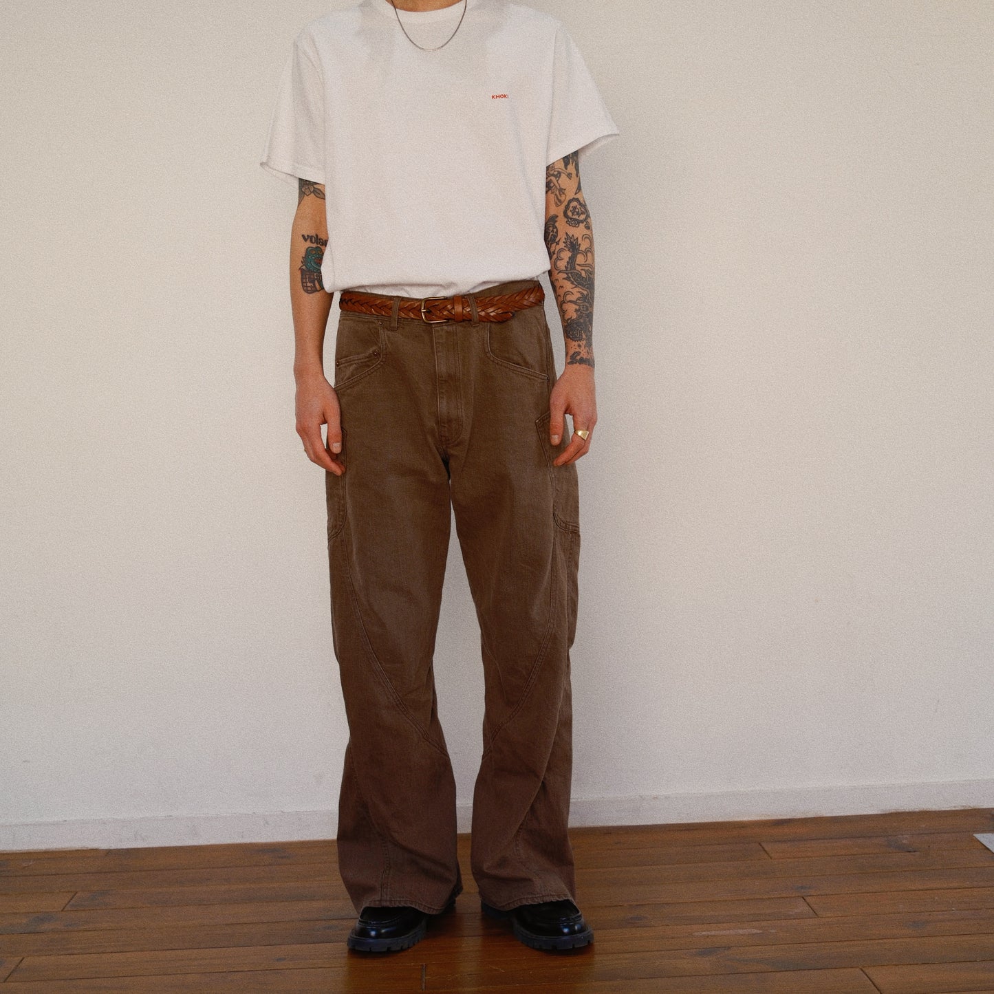 3D Cutting Denim Pants  Brown