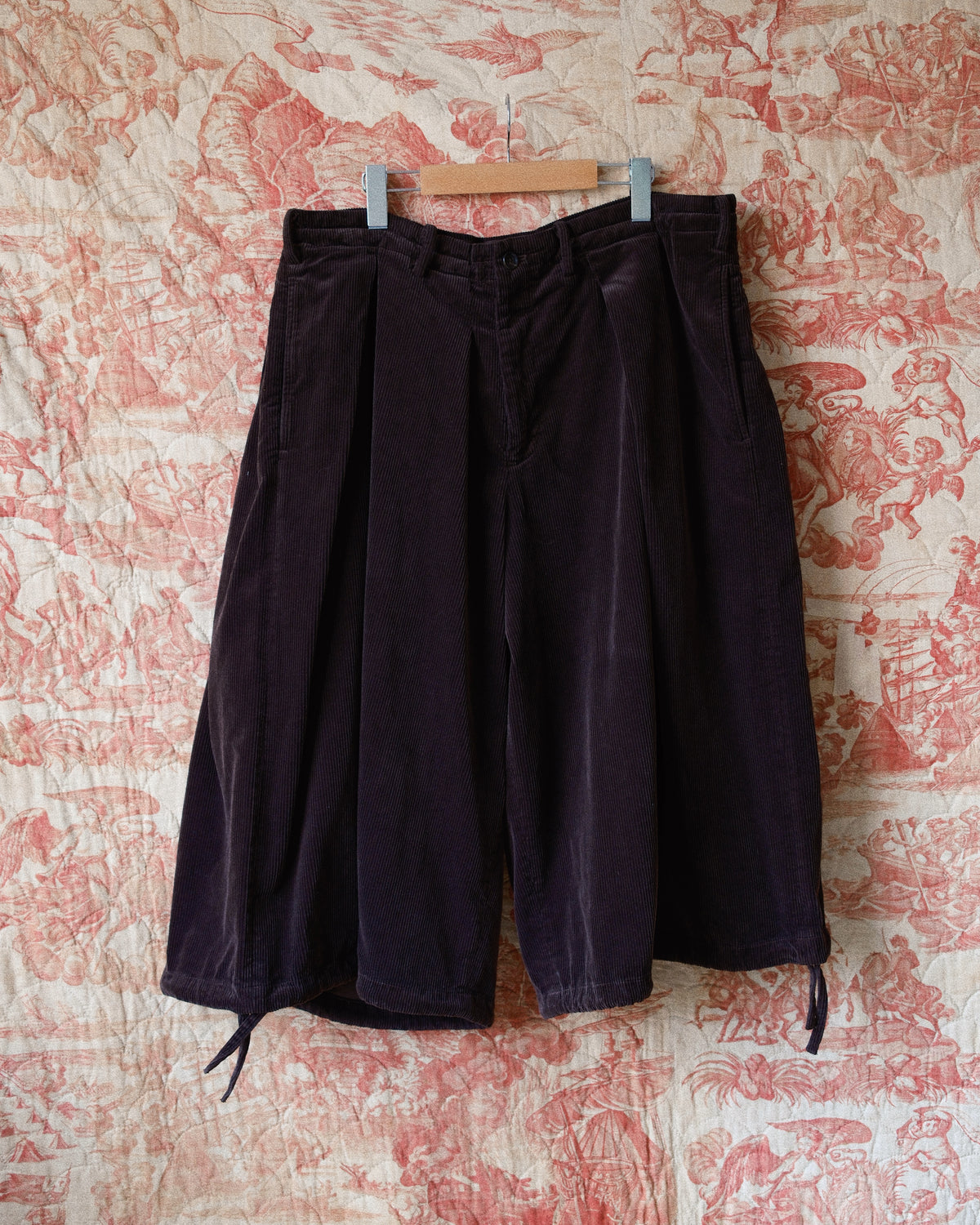 Wide-leg Cropped Corduroy Pants Brown