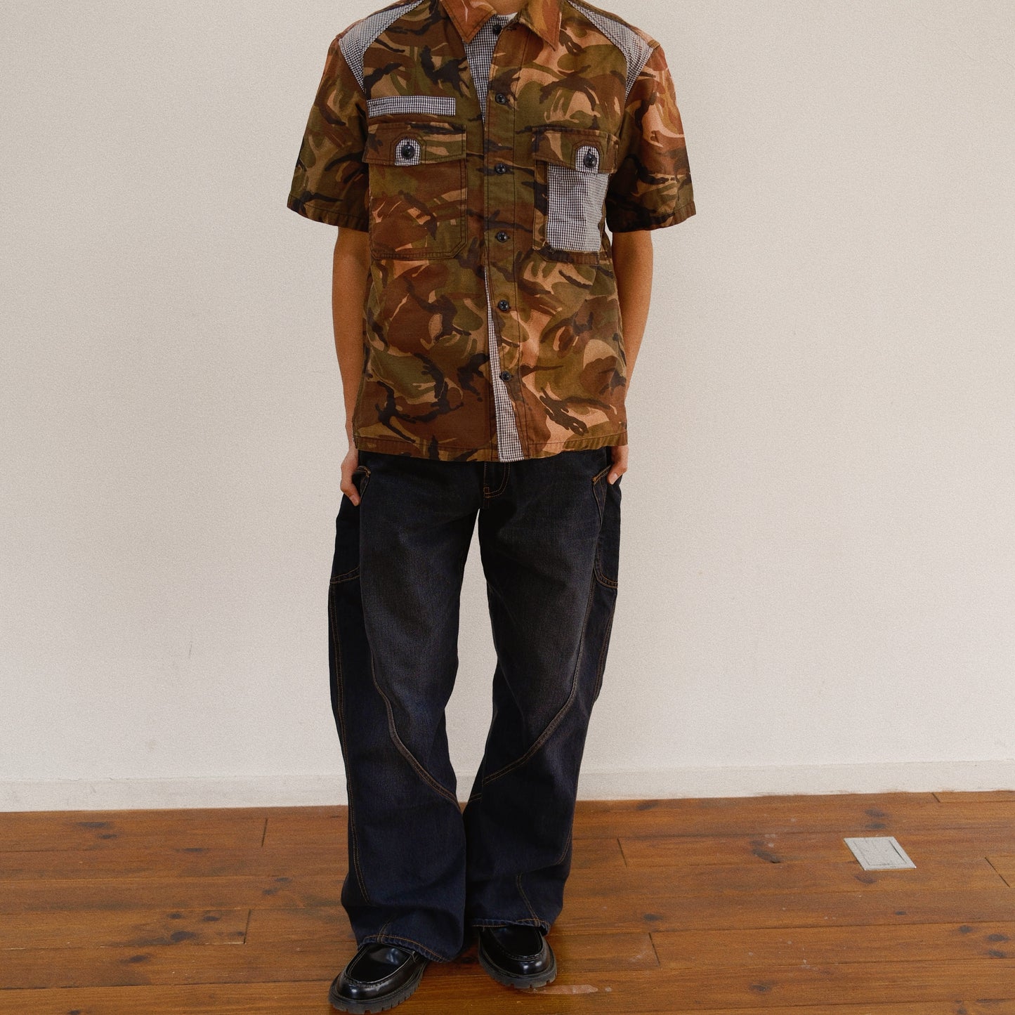 Patchworked Camo Shirt Black