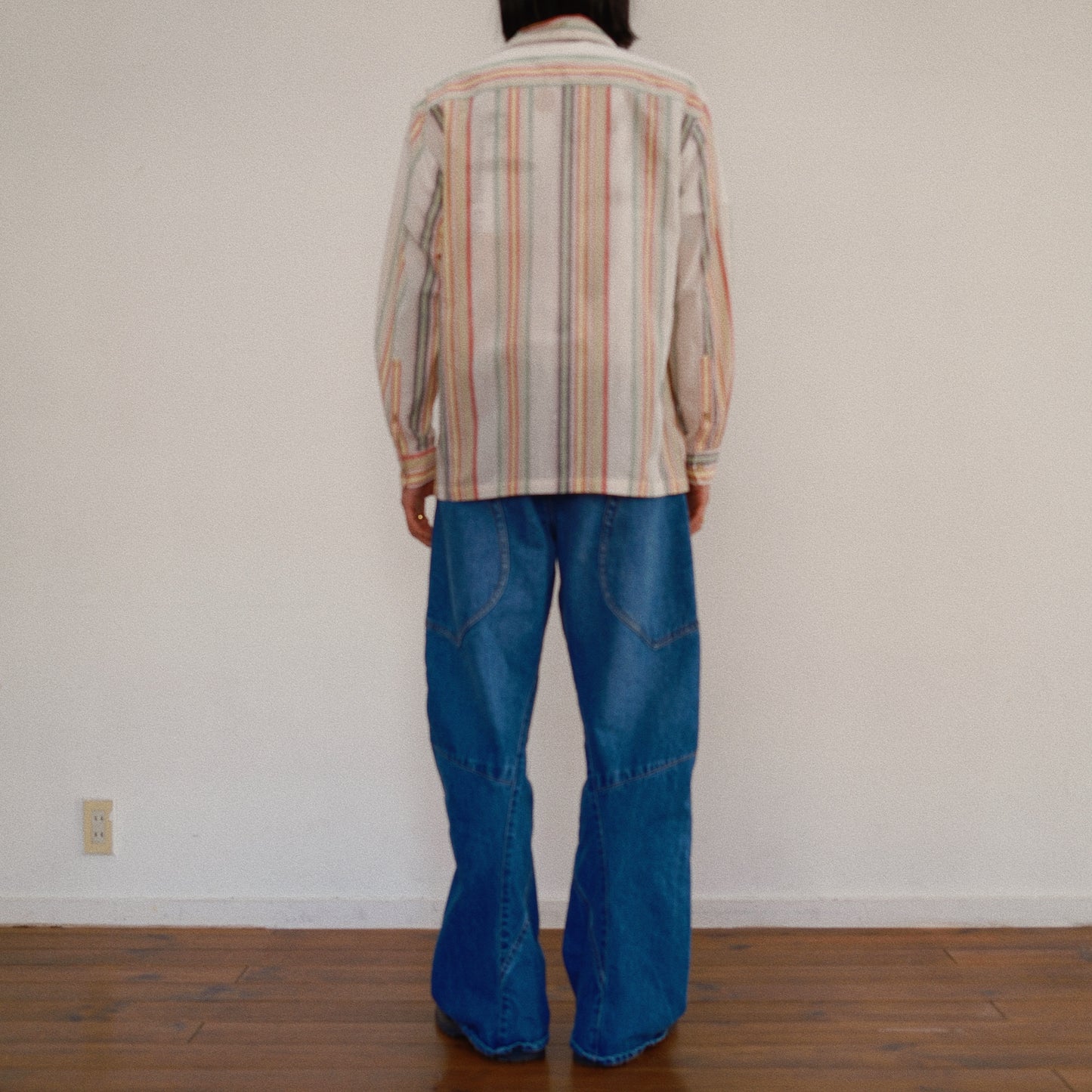 Hand-Embroidered Stripe Shirt  white