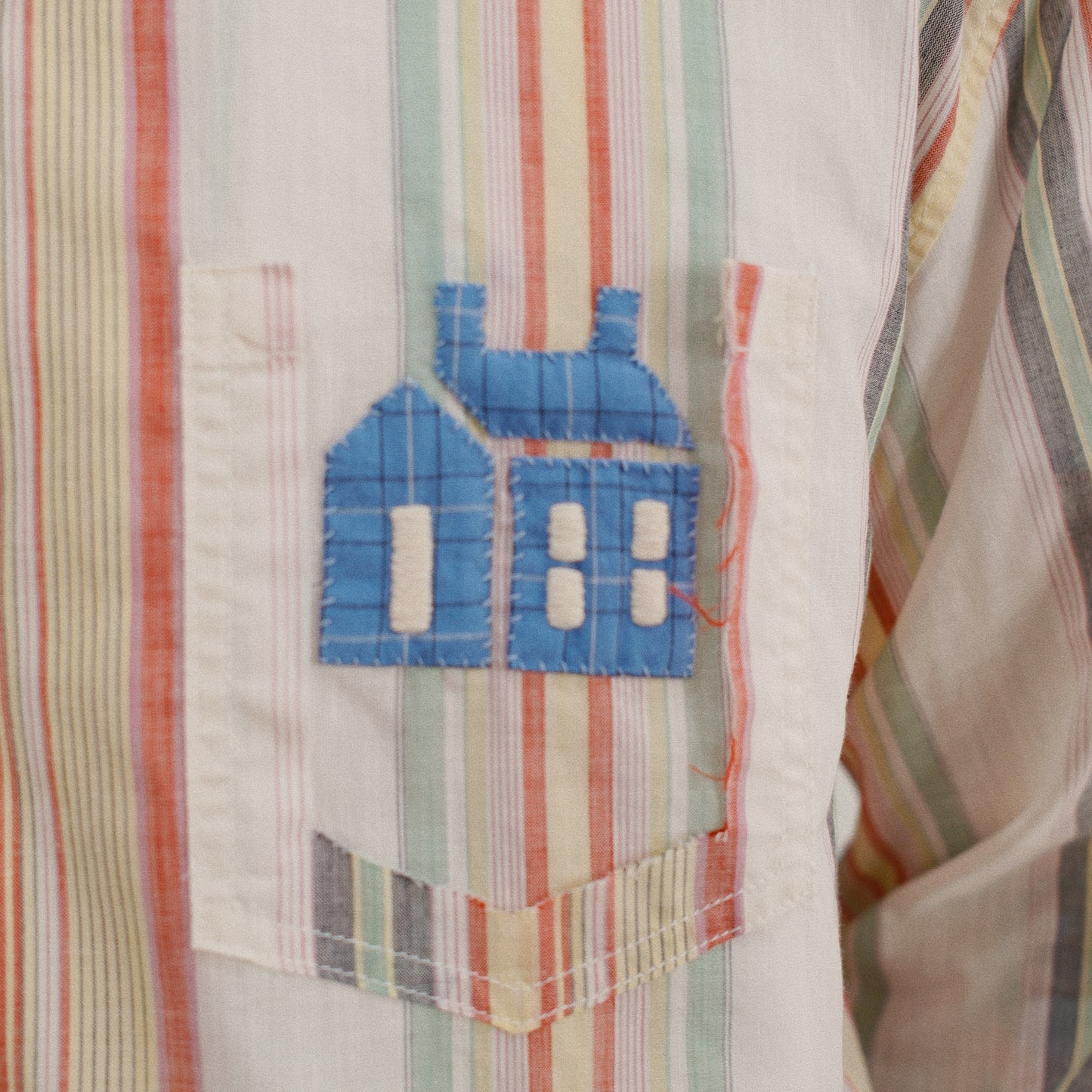 Hand-Embroidered Stripe Shirt  white