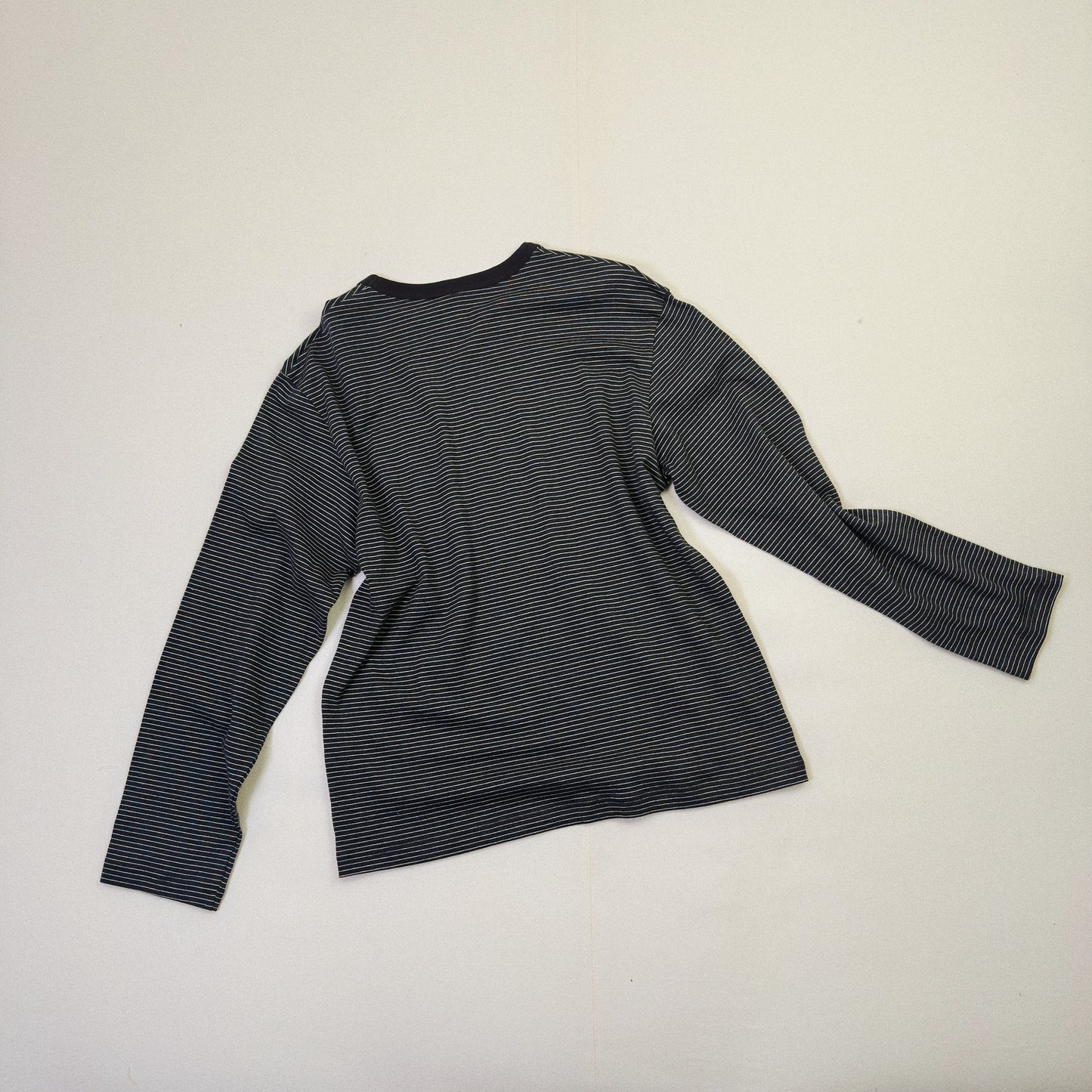 Hand-Embroidered Stripe Long Sleeve T-Shirt Black