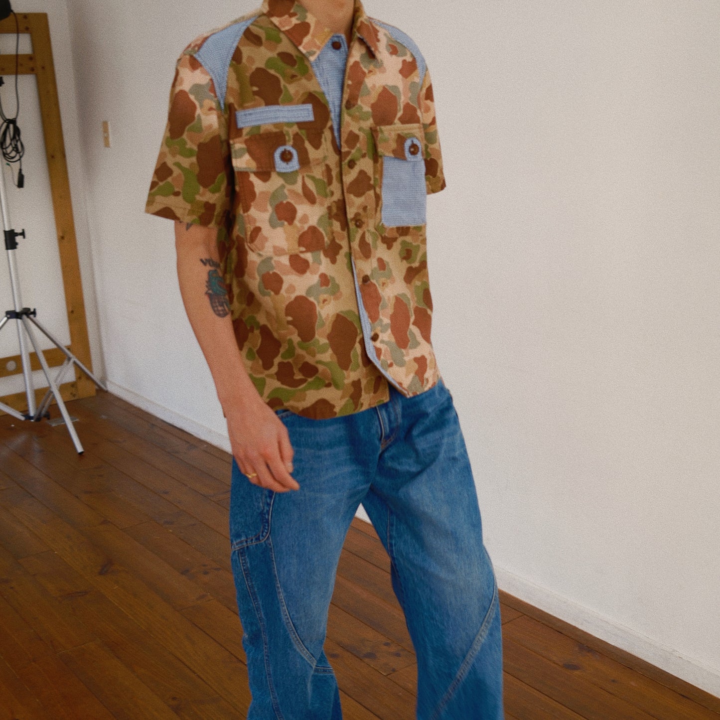 Patchworked Camo Shirt Khaki