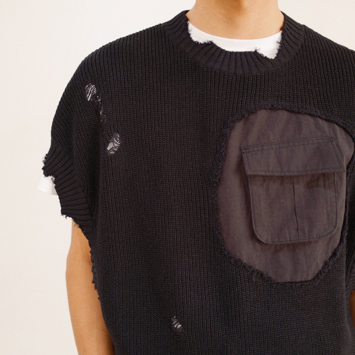 Destroyed Knit Vest Black