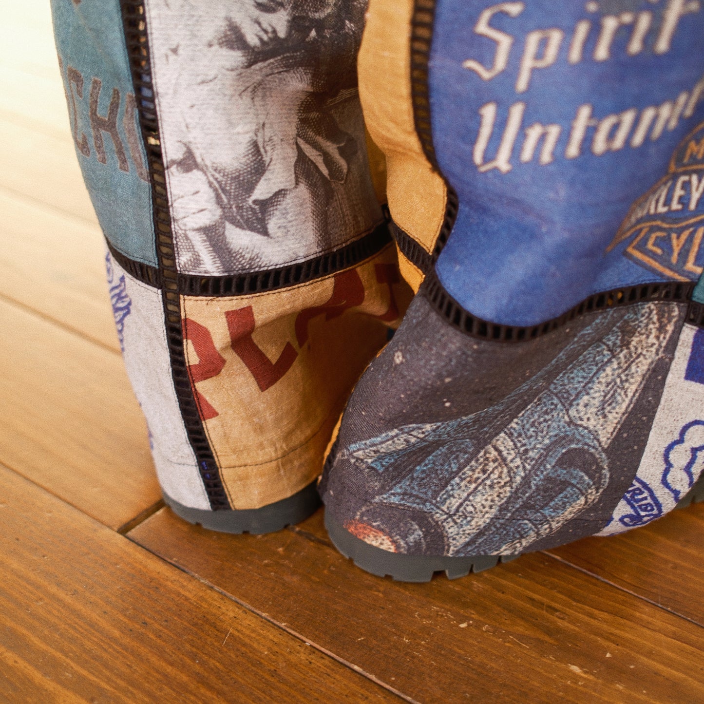 Patchworked Silk Pants Black