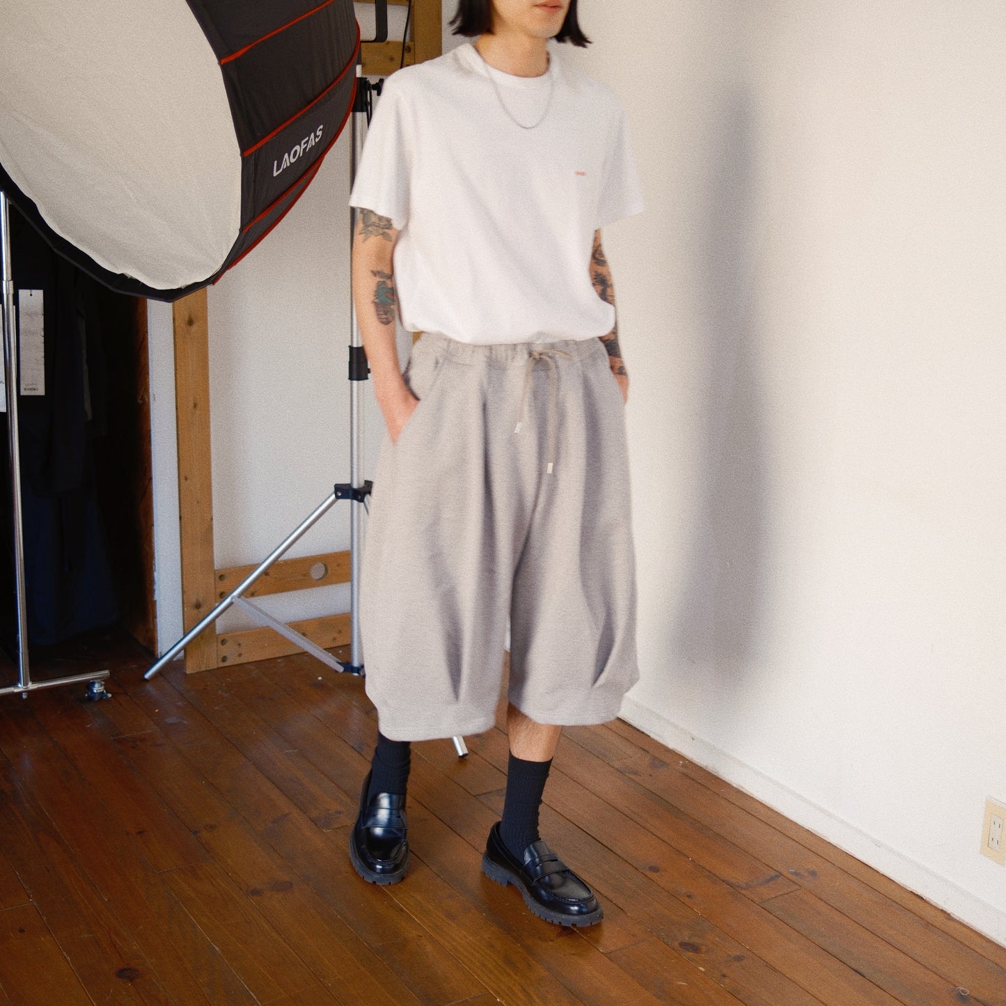 Pleated Balloon Sweat Pants Gray