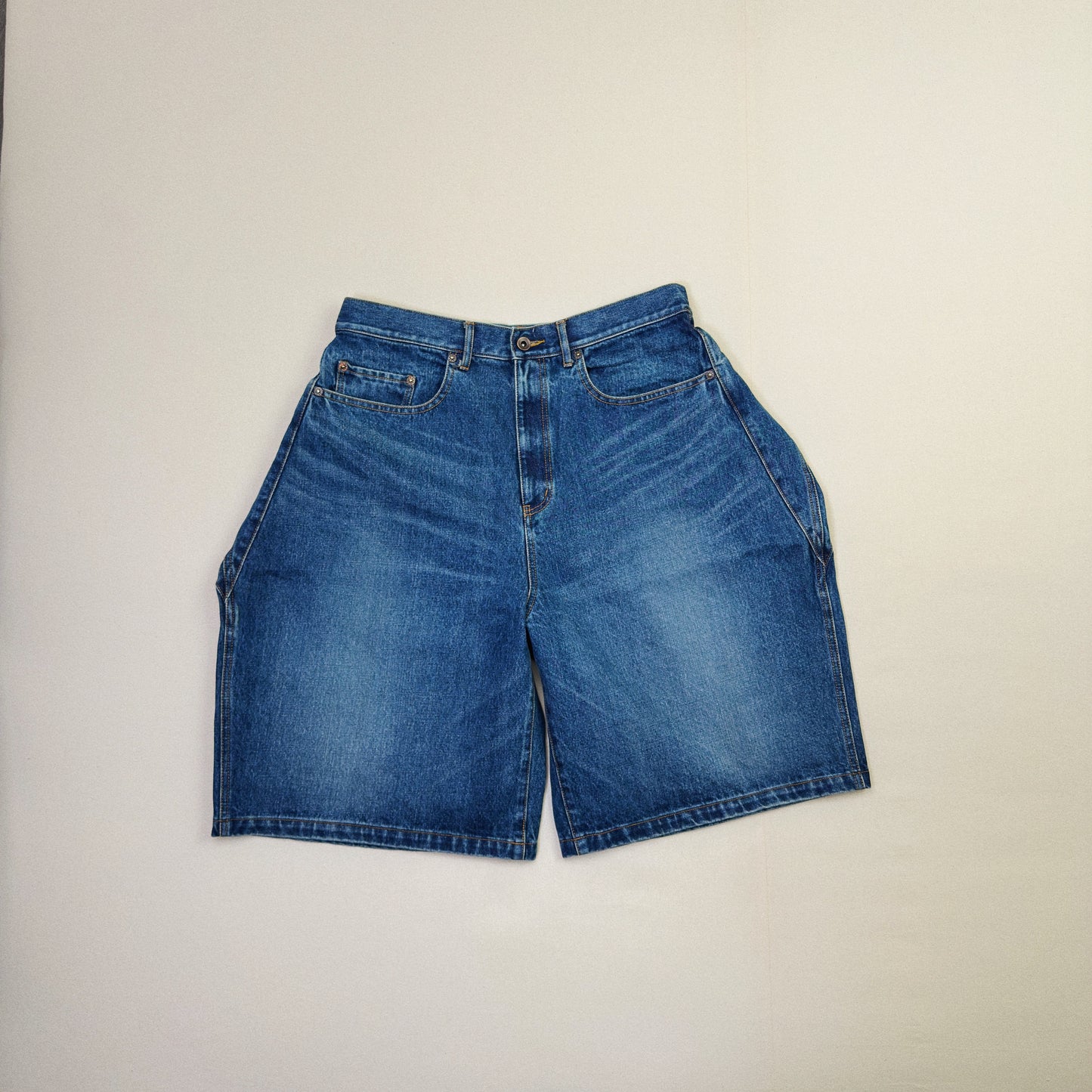 3D Cutting Half Denim Pants 　Indigo