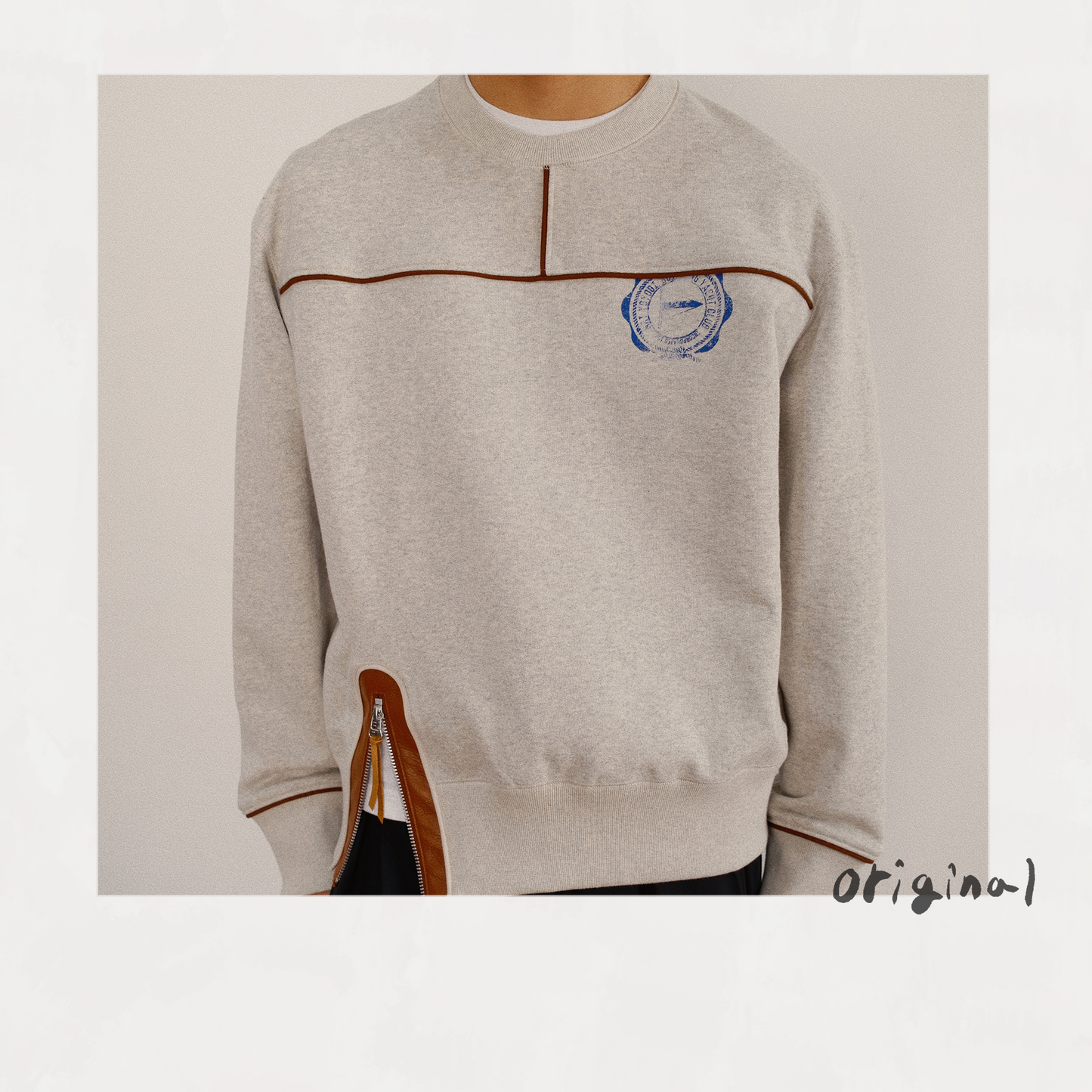 Leather-Trimmed Sweatshirt  Oatmeal