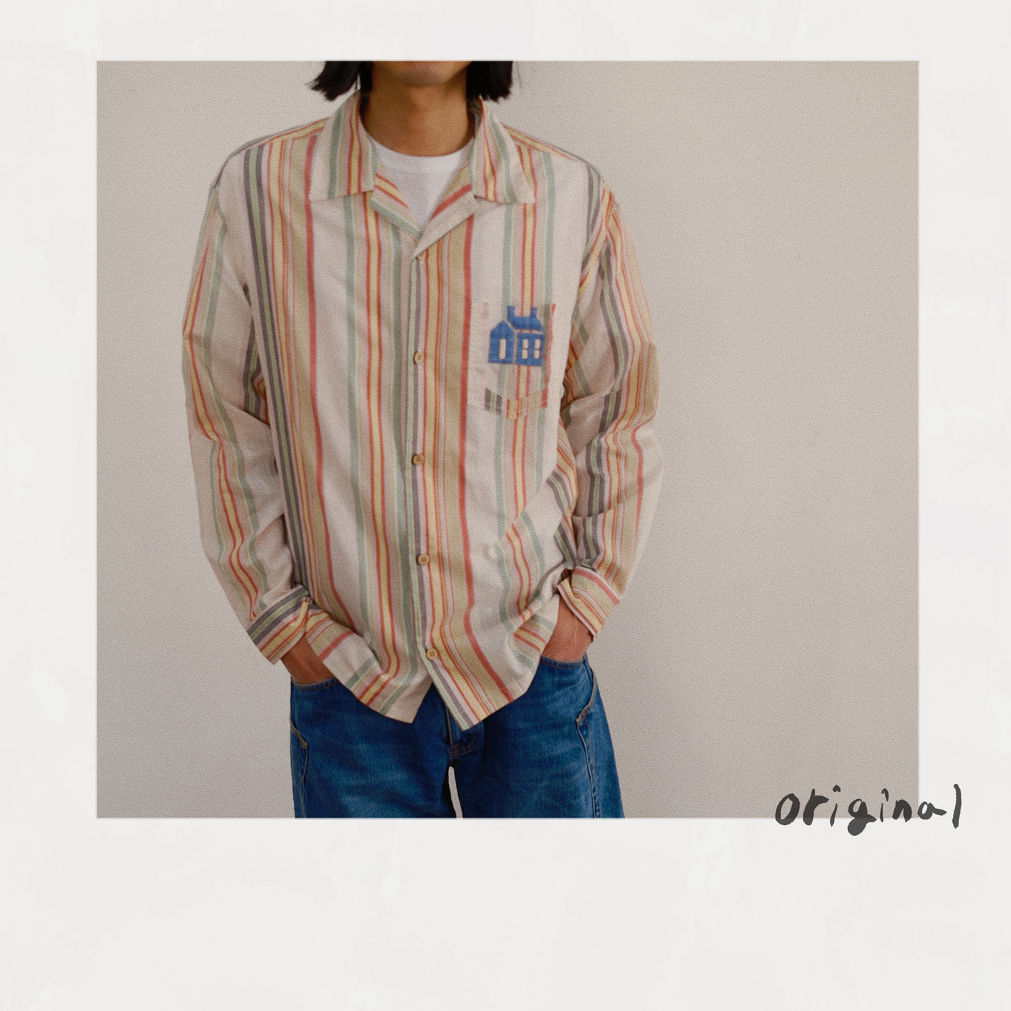 Hand-Embroidered Stripe Shirt  white