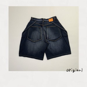 3D Cutting Half Denim Pants 　Black