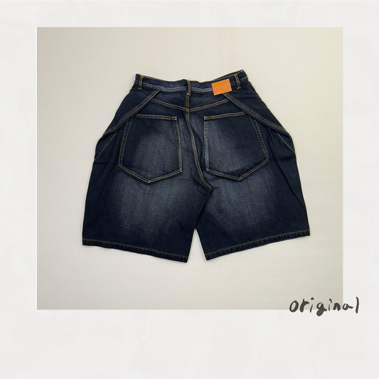 3D Cutting Half Denim Pants 　Black