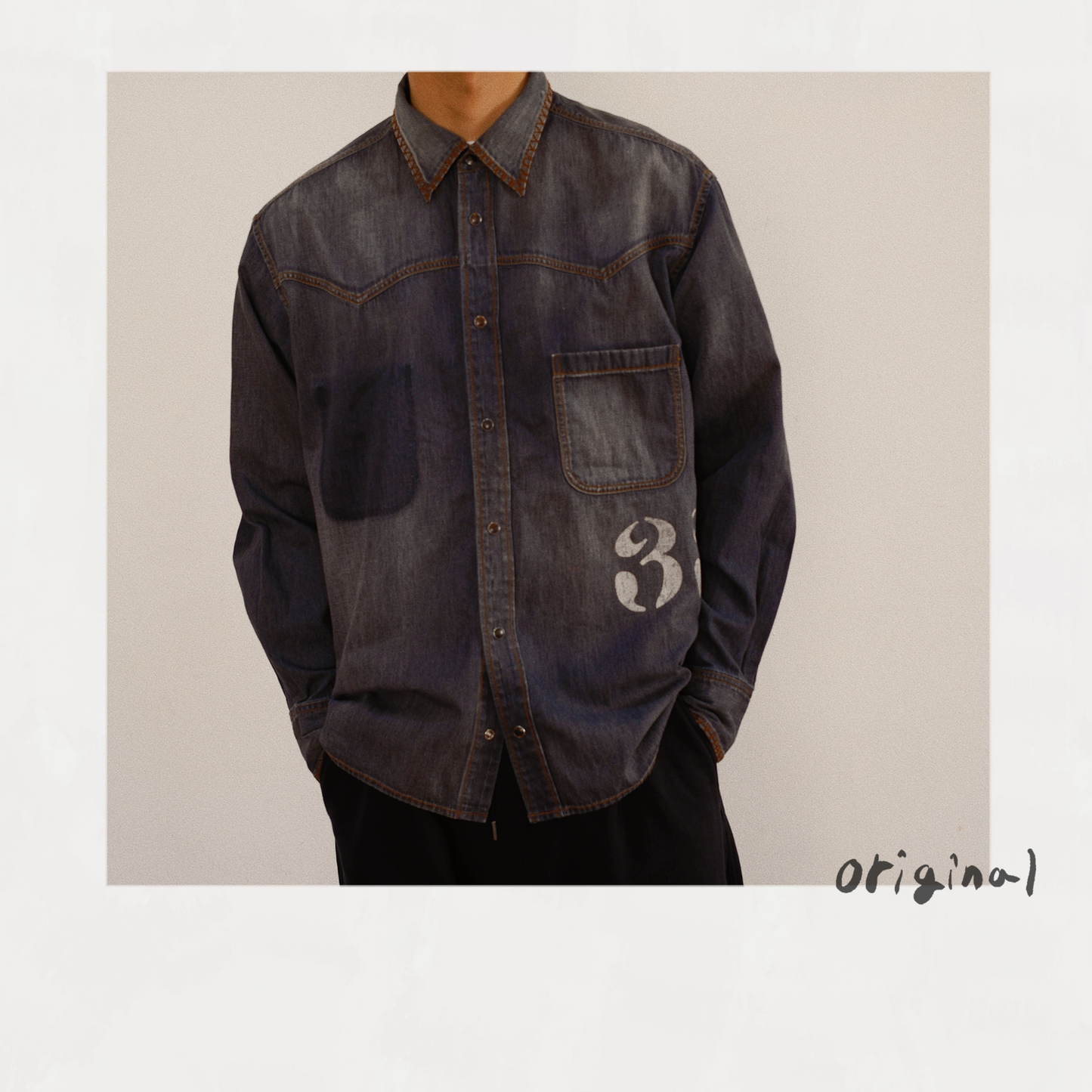 Hand-Embroidered Denim Shirt Black
