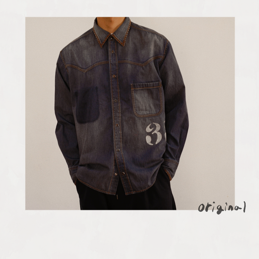 Hand-Embroidered Denim Shirt Black