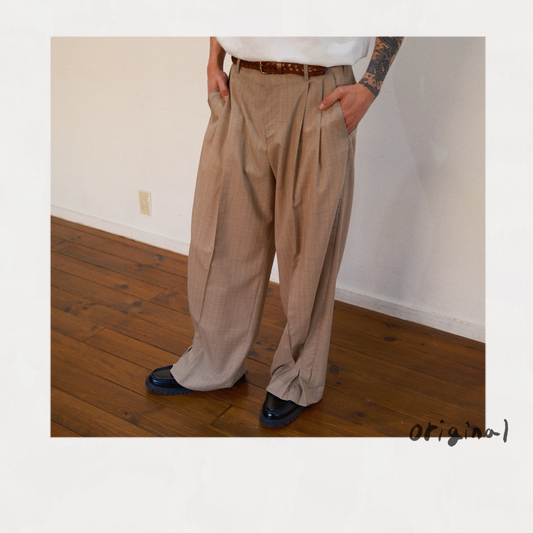 Pleated Stripe Summer Wool Pants　Beige