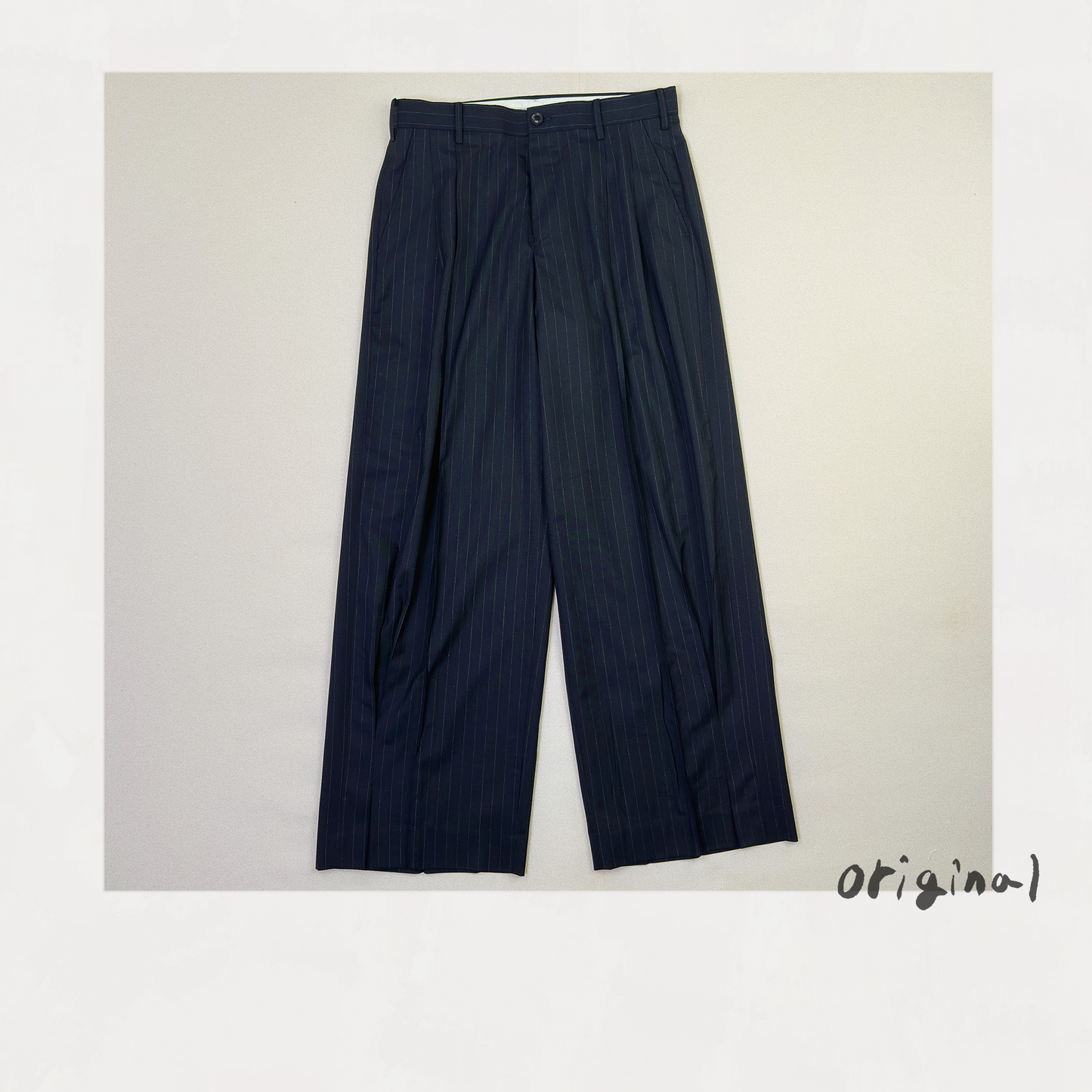 Pleated Stripe Summer Wool Pants　Black