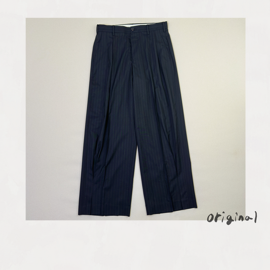 Pleated Stripe Summer Wool Pants　Black