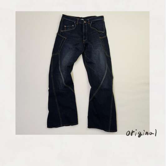 3D Cutting Denim Pants  Black