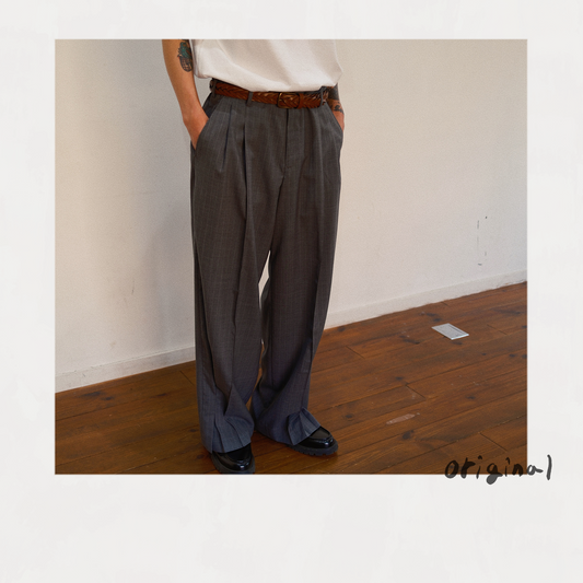 Pleated Stripe Summer Wool Pants　Gray