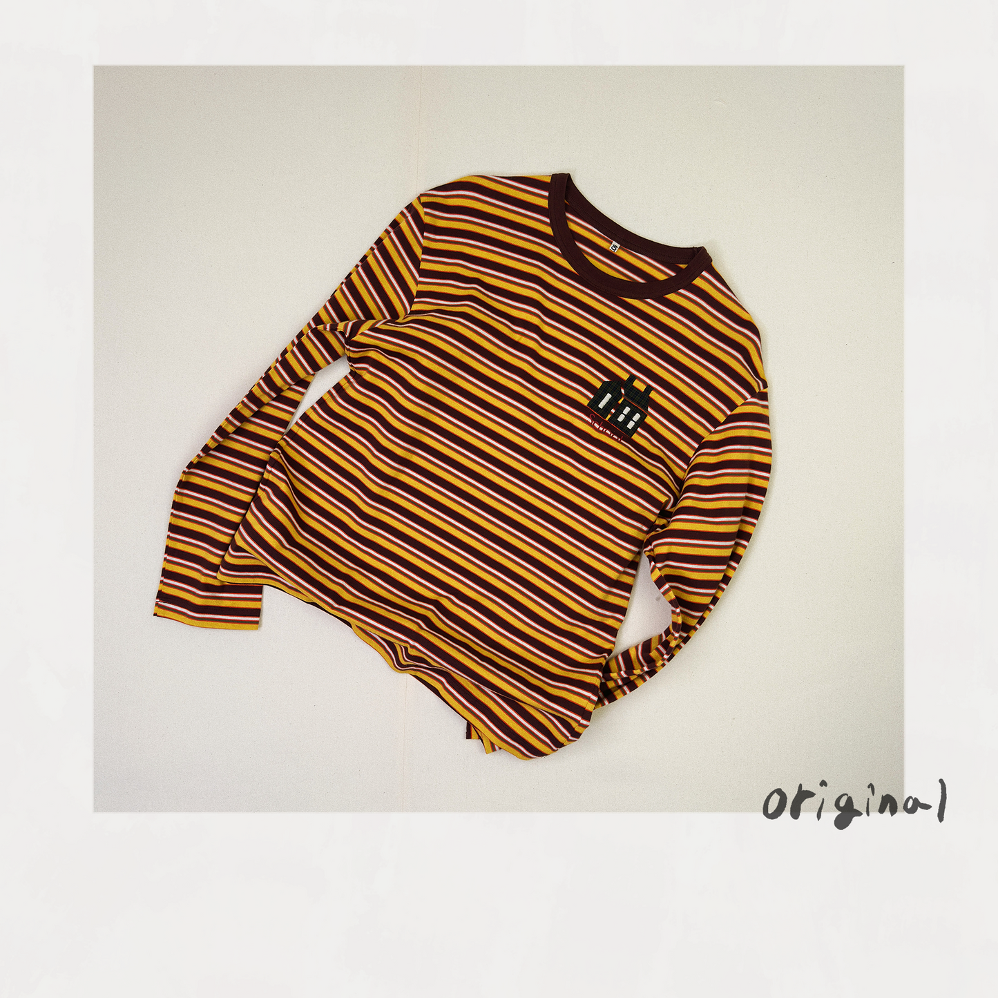 Hand-Embroidered Stripe Long Sleeve T-Shirt Brown