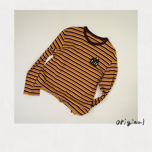 Hand-Embroidered Stripe Long Sleeve T-Shirt Brown