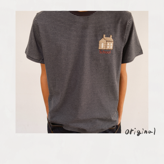 Hand-Embroidered Stripe T-Shirt Black