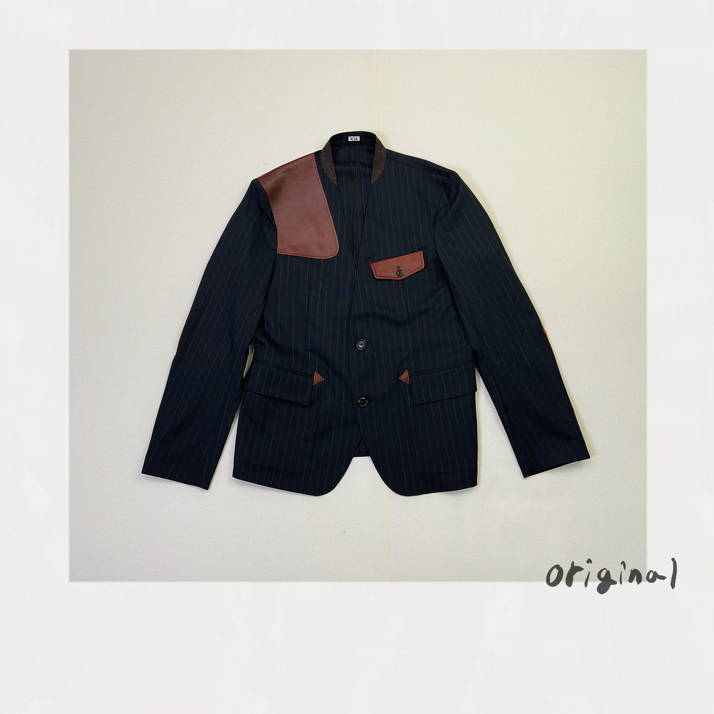 Leather-Patch No-Collar Jacket Black