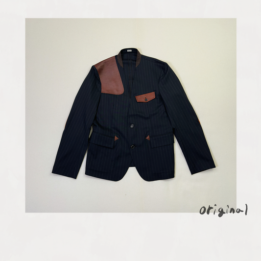 Leather-Patch No-Collar Jacket Black