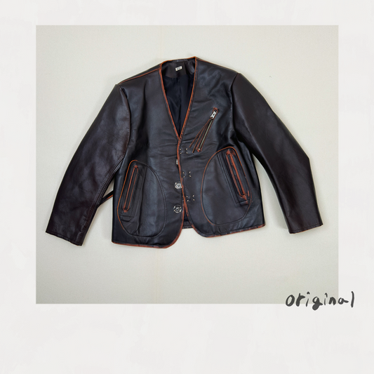 No Collor Letther Jacket Black