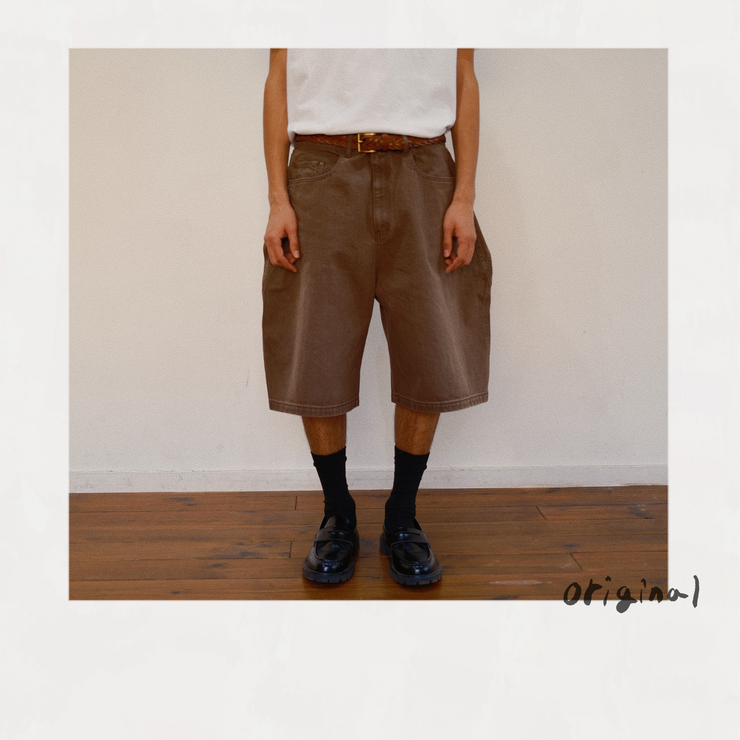 3D Cutting Half Denim Pants Brown