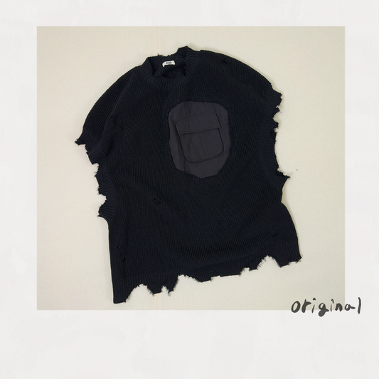 Destroyed Knit Vest Black