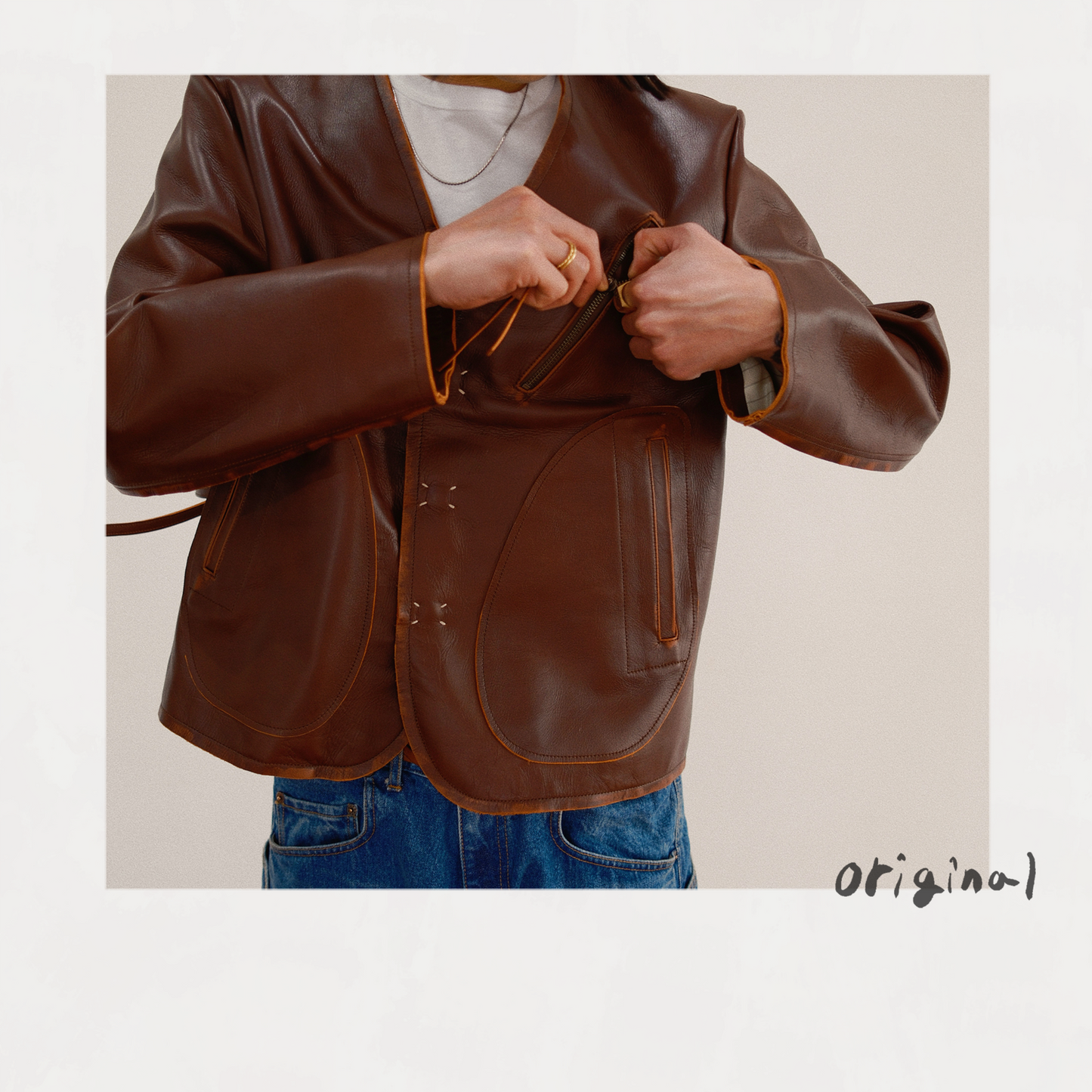 No Collor Letther Jacket Brown jk-08