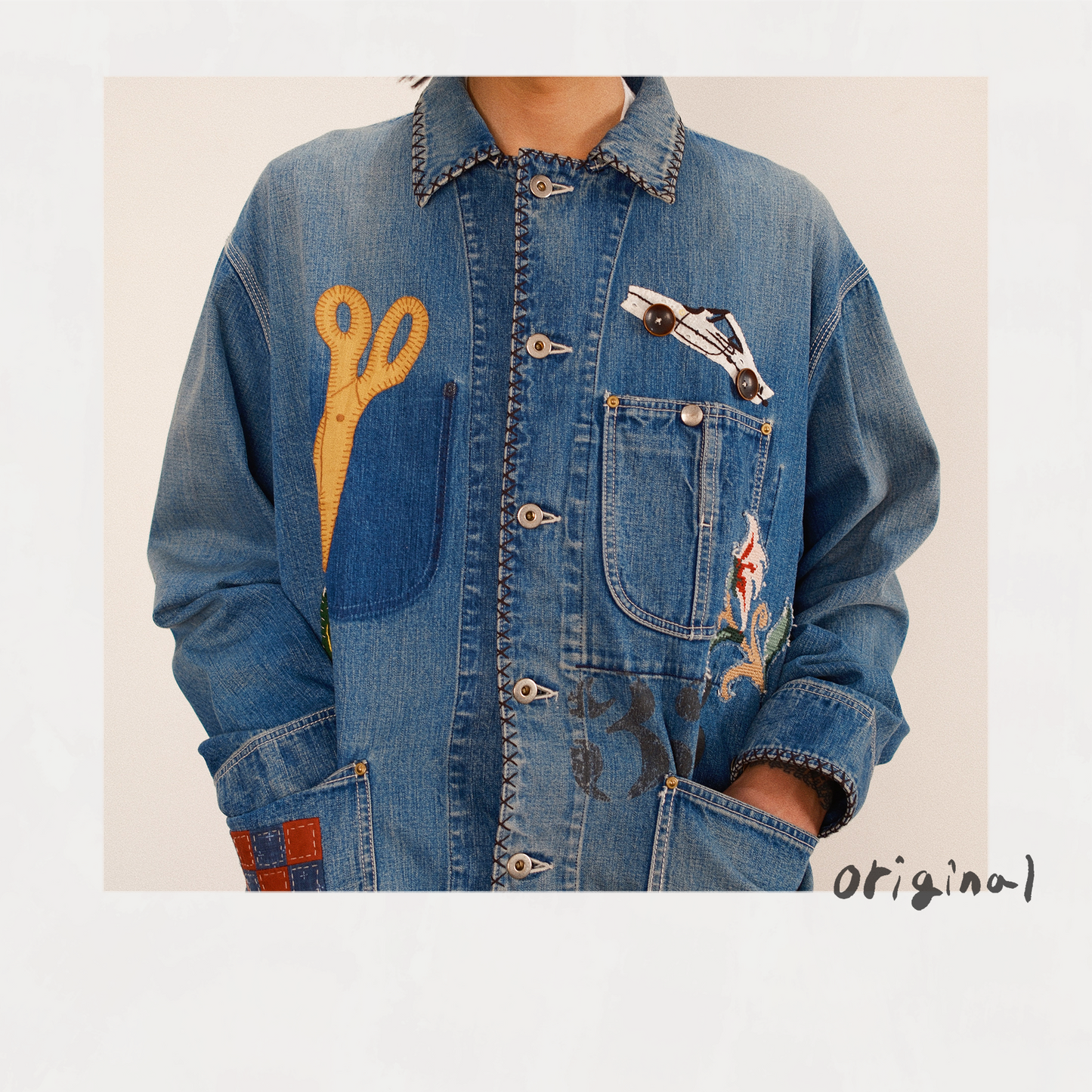 Hand-Embroidered Denim Coverall Indigo