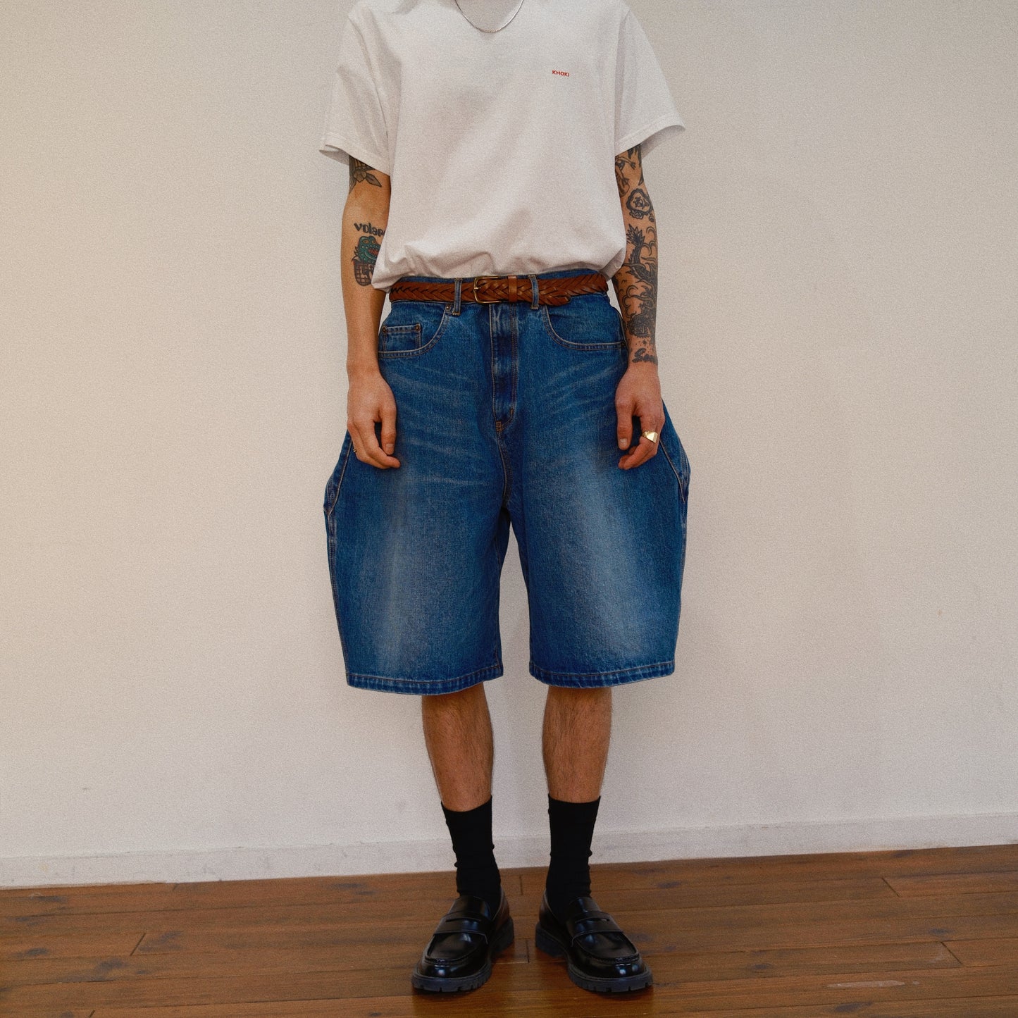 3D Cutting Half Denim Pants 　Indigo