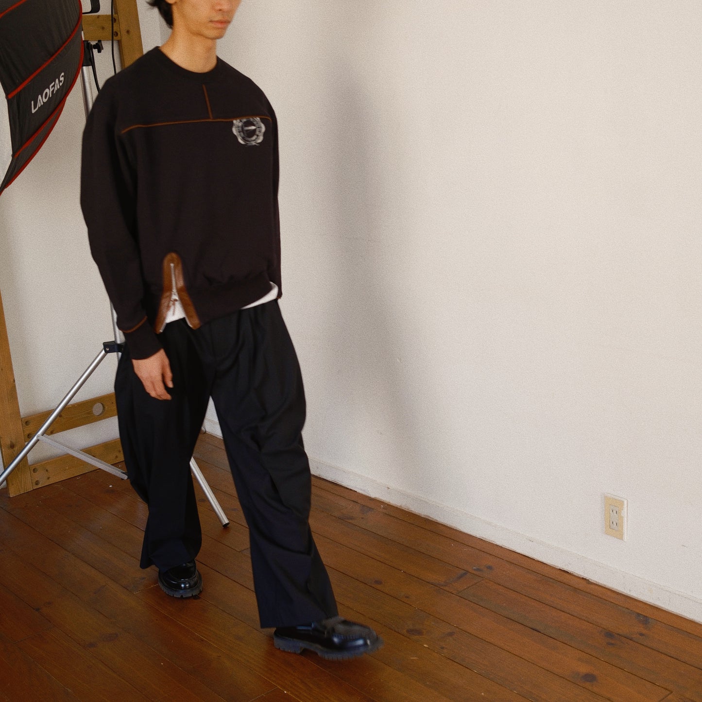 Leather-Trimmed Sweatshirt  Black