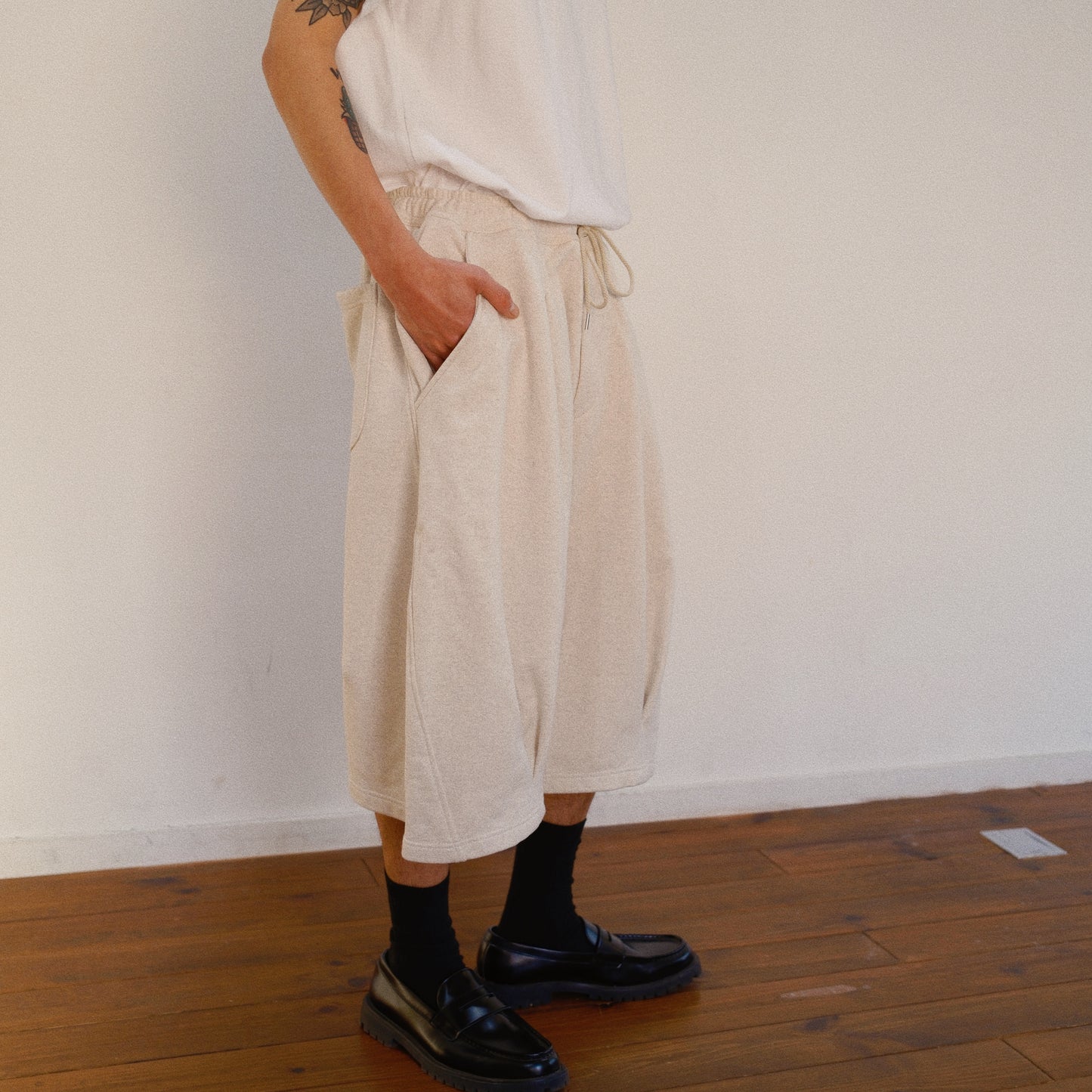 Pleated Balloon Sweat Pants Oatmeal