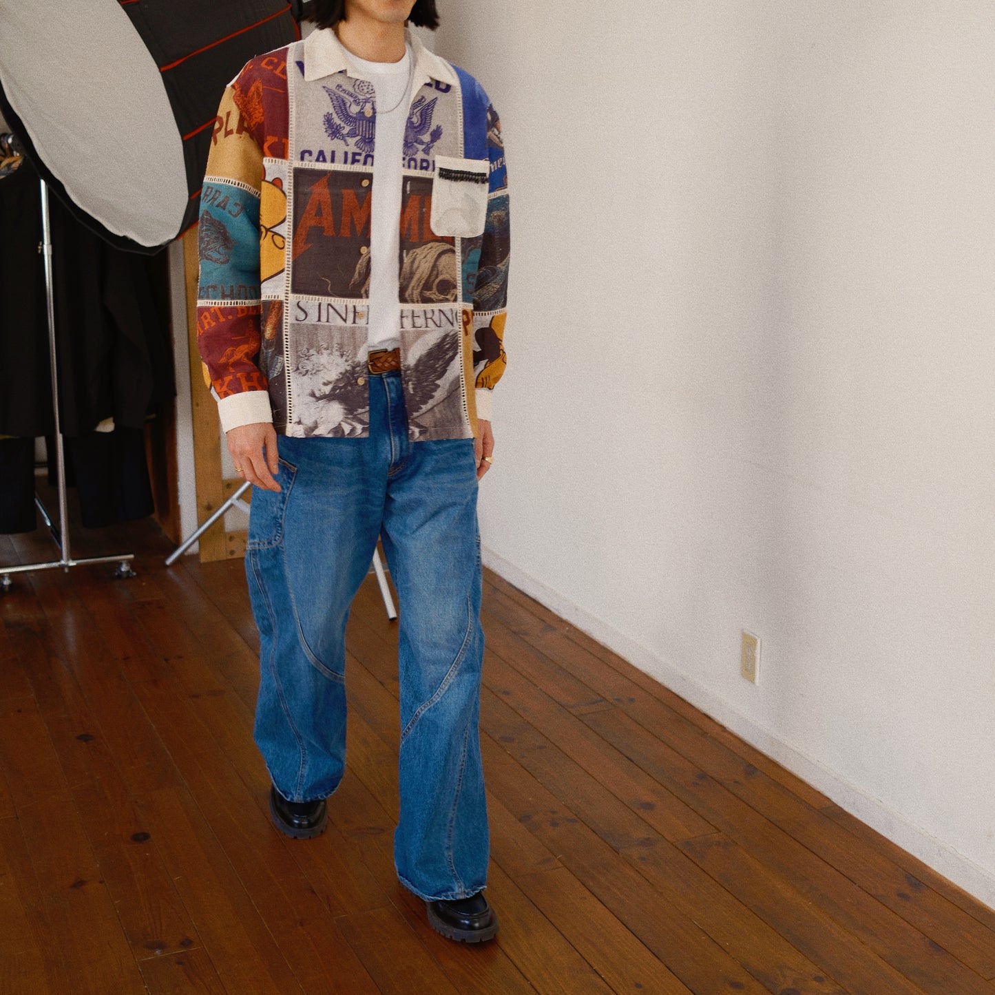 Patchworked Silk Shirt White