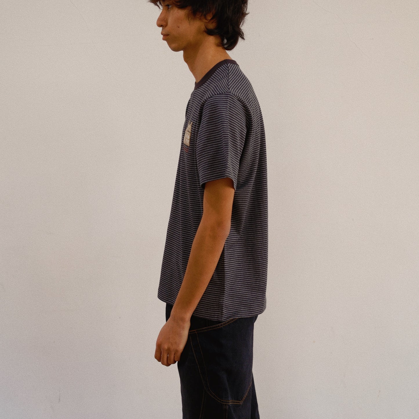 Hand-Embroidered Stripe T-Shirt Black