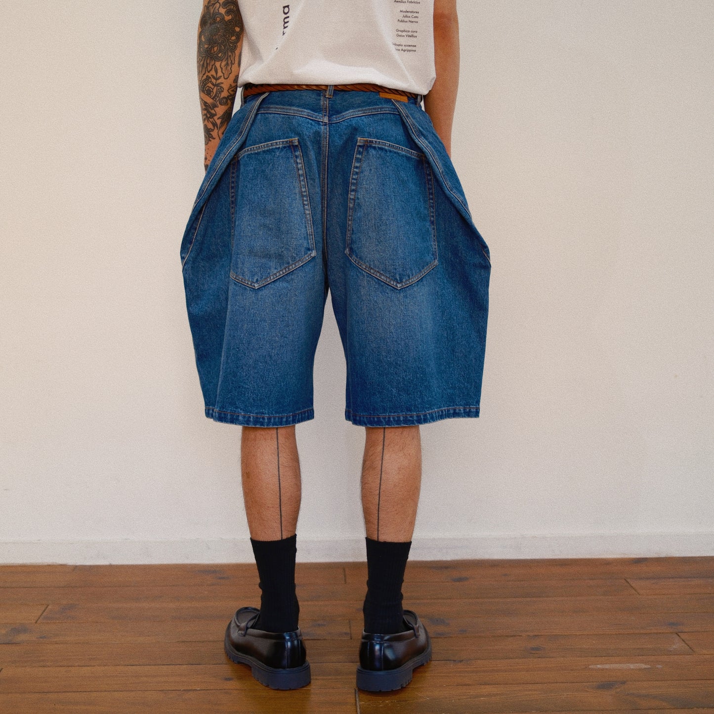 3D Cutting Half Denim Pants 　Indigo