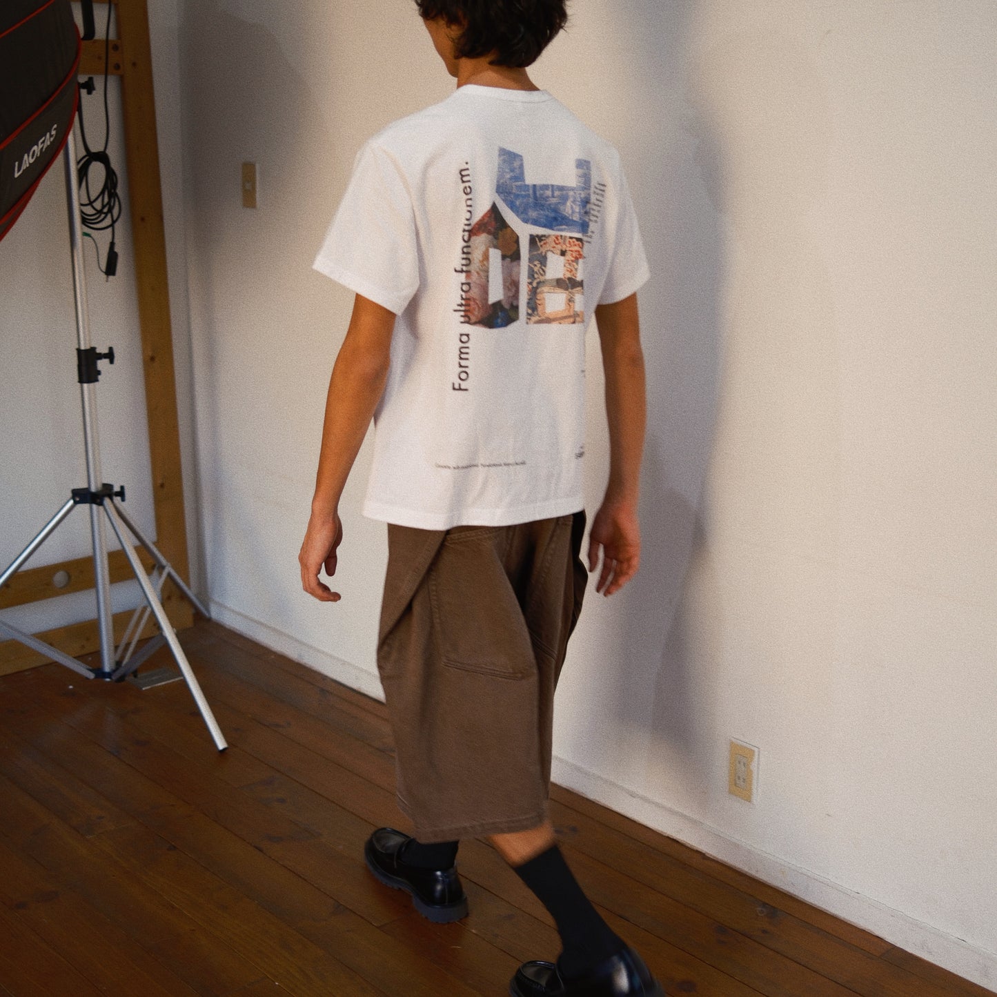 3D Cutting Half Denim Pants Brown