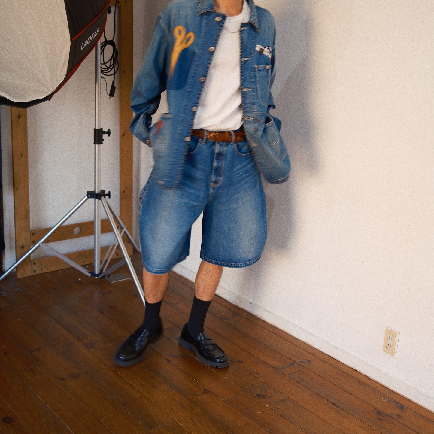 3D Cutting Half Denim Pants 　Indigo