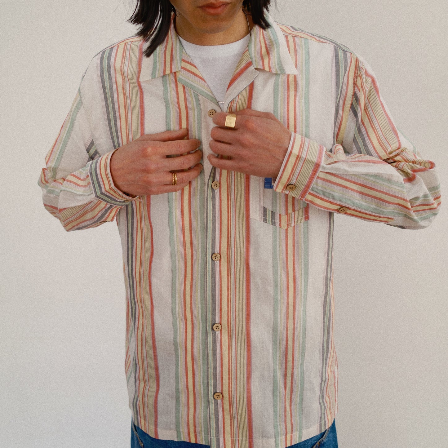 Hand-Embroidered Stripe Shirt  white